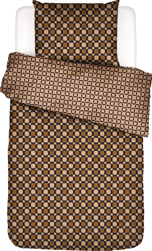 Teades Parure de Lit avec fermeture éclair, Housse de couette 135 x 200 cm, Taie d'oreiller 60 x 80 cm, marron, satin de coton