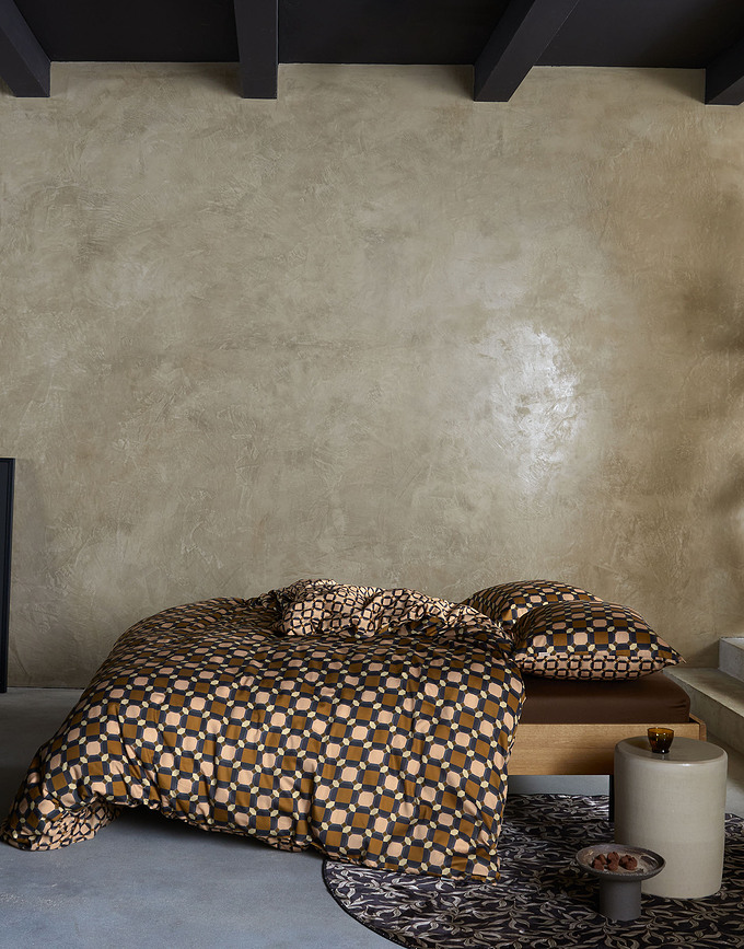 Teades Parure de Lit avec fermeture éclair, Housse de couette 135 x 200 cm, Taie d'oreiller 60 x 80 cm, marron, satin de coton