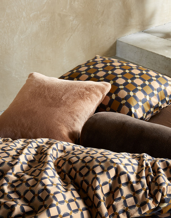 Teades Parure de Lit avec fermeture éclair, Housse de couette 135 x 200 cm, Taie d'oreiller 60 x 80 cm, marron, satin de coton