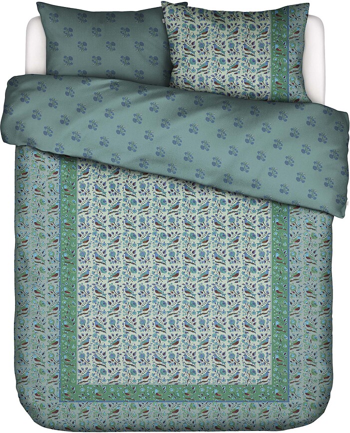 Valeria Parure de Lit 240 x 220 cm, verte, fermeture rabat, 2 taies d'oreiller 60 x 70 cm