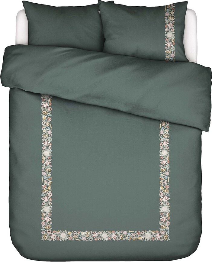 Veroniq Parure de Lit 240 x 220 cm, verte, avec rabat, 2 taies d'oreiller 60 x 70 cm