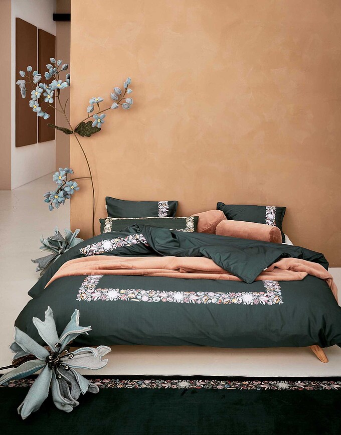 Veroniq Parure de Lit 155 x 220 cm, verte, avec taie d'oreiller 80 x 80 cm, fermeture éclair