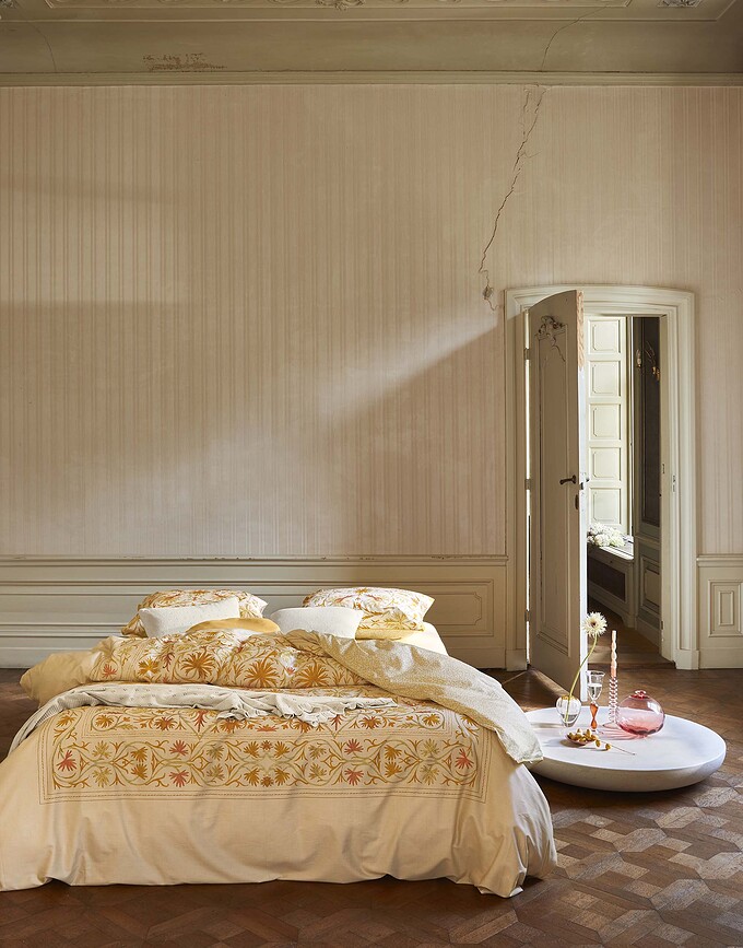 Vicia Parure de lit avec fermeture éclair, 155 x 220 cm, jaune, pour oreiller 80 x 80 cm, Set 2 pièces