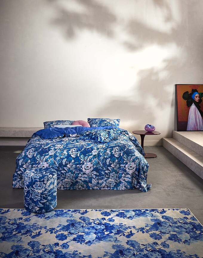 Yfke Posteljnina, 155 x 220 cm, modra, z blazino 80 x 80 cm, zapiranje na zadrgo