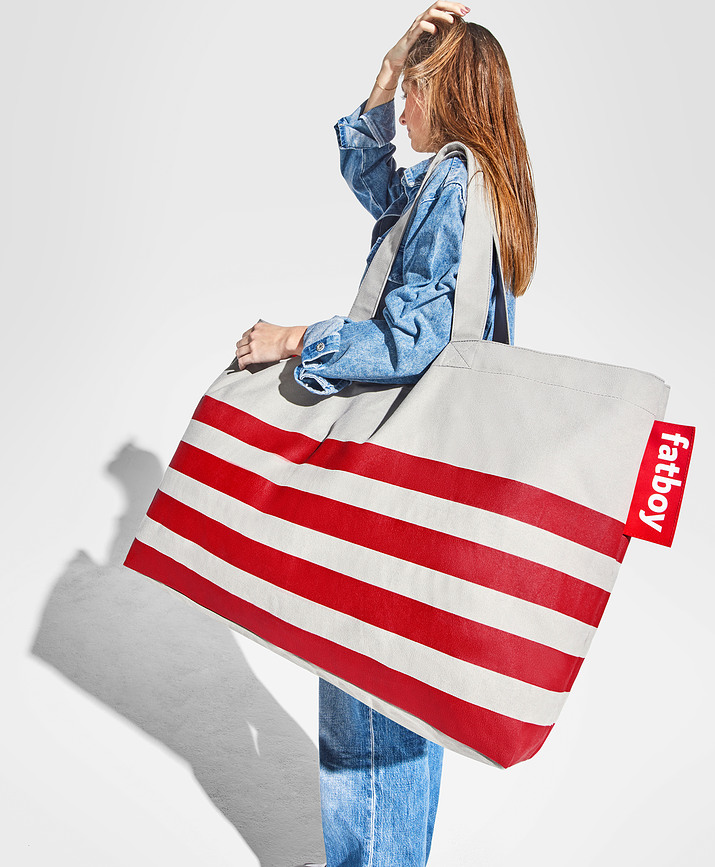 Bolsa Carry-Too-Much, gris claro, con rayas rojas