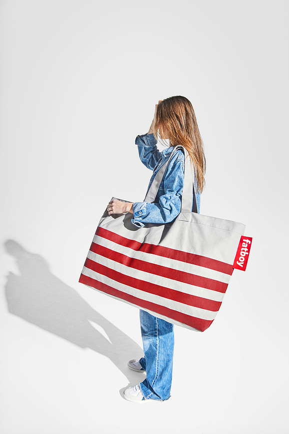 Bolsa Carry-Too-Much, gris claro, con rayas rojas