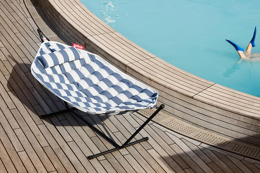 Headdemock Superb Deluxe Hamac avec support, oreiller et housse, à rayures marron et crème