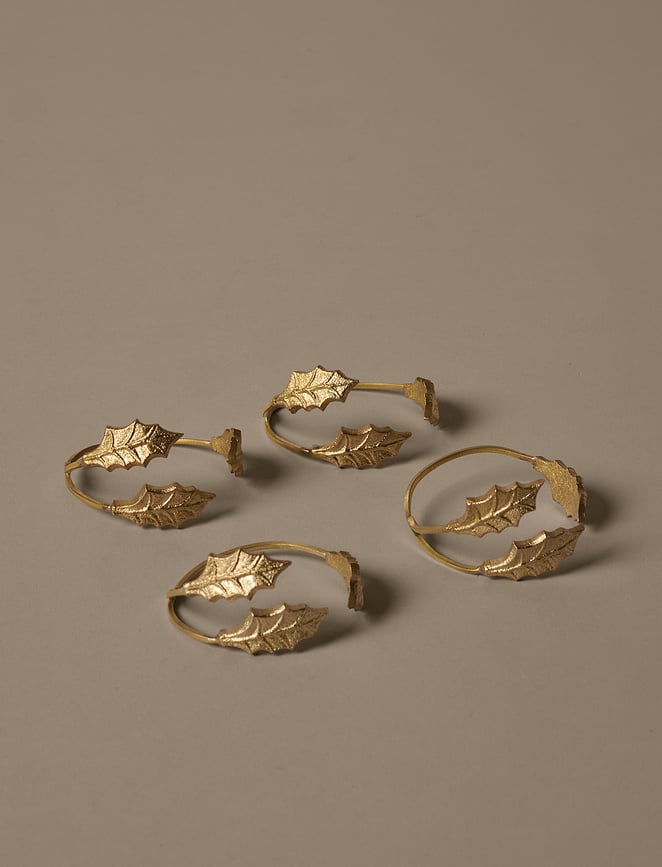 Anillos para Servilletas de latón Holly Leaf, 4 unidades