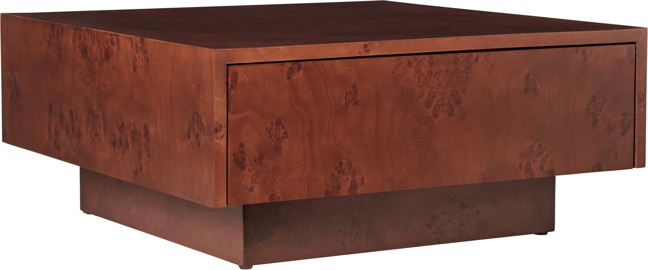 Burl Couchtisch mit Schublade, dunkles Holz