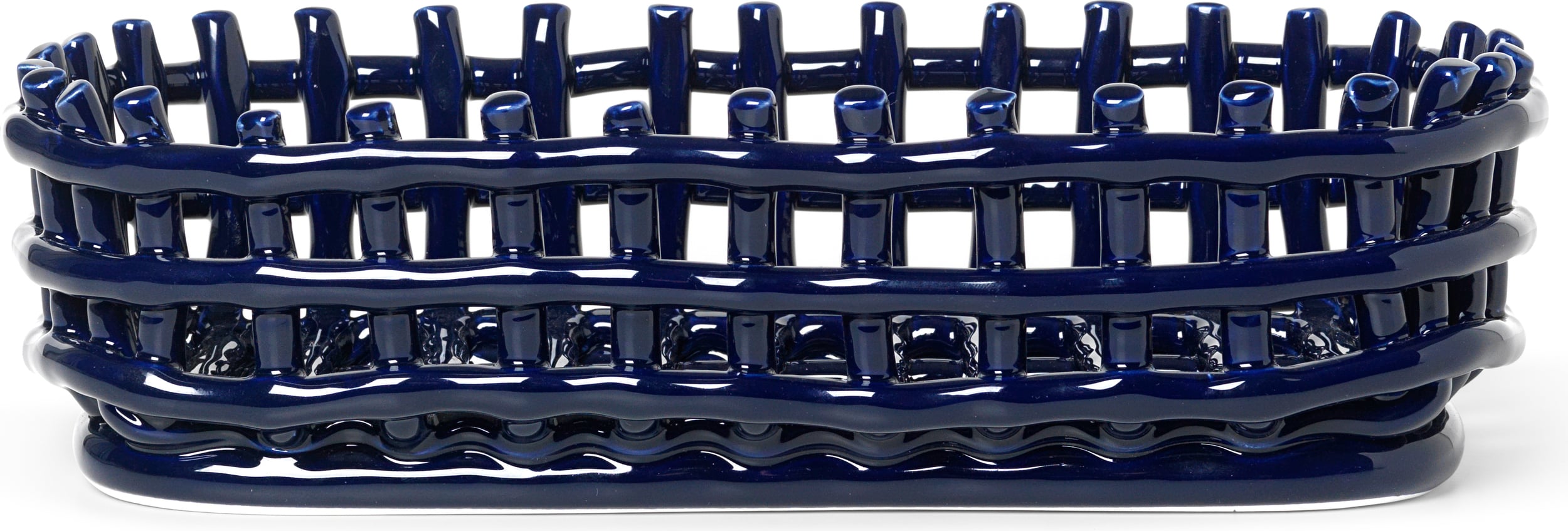 Ceramic Aufbewahrungskorb 15 x 30 cm oval blau
