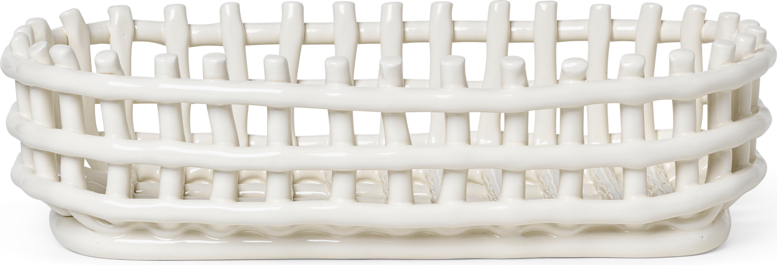 Ceramic Aufbewahrungskorb 15 x 30 cm oval cremefarbig