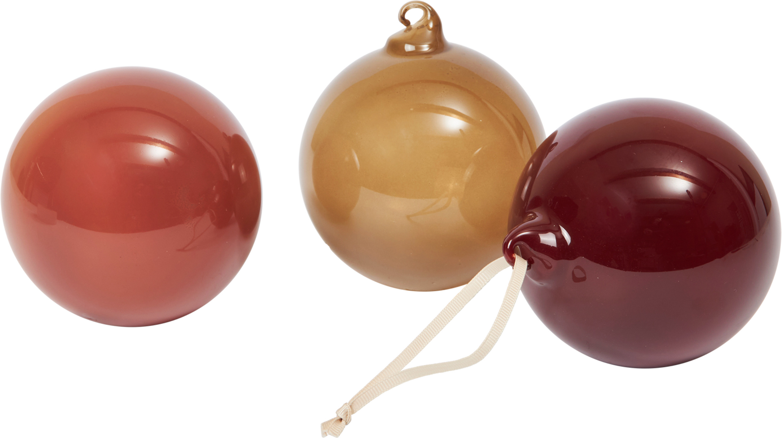 Ferm Living Bombki L, gold, rot und bordeaux, 3 St.