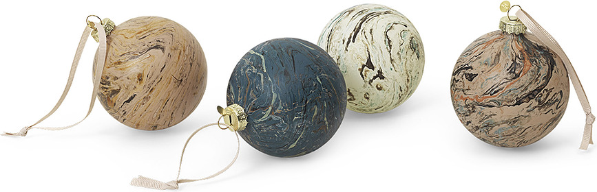 Ferm Living Boules de Noël, effet marbre, Lot de 4