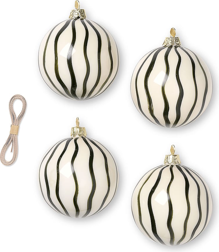 Ferm Living Striped Baubles, cream, 4 pcs.