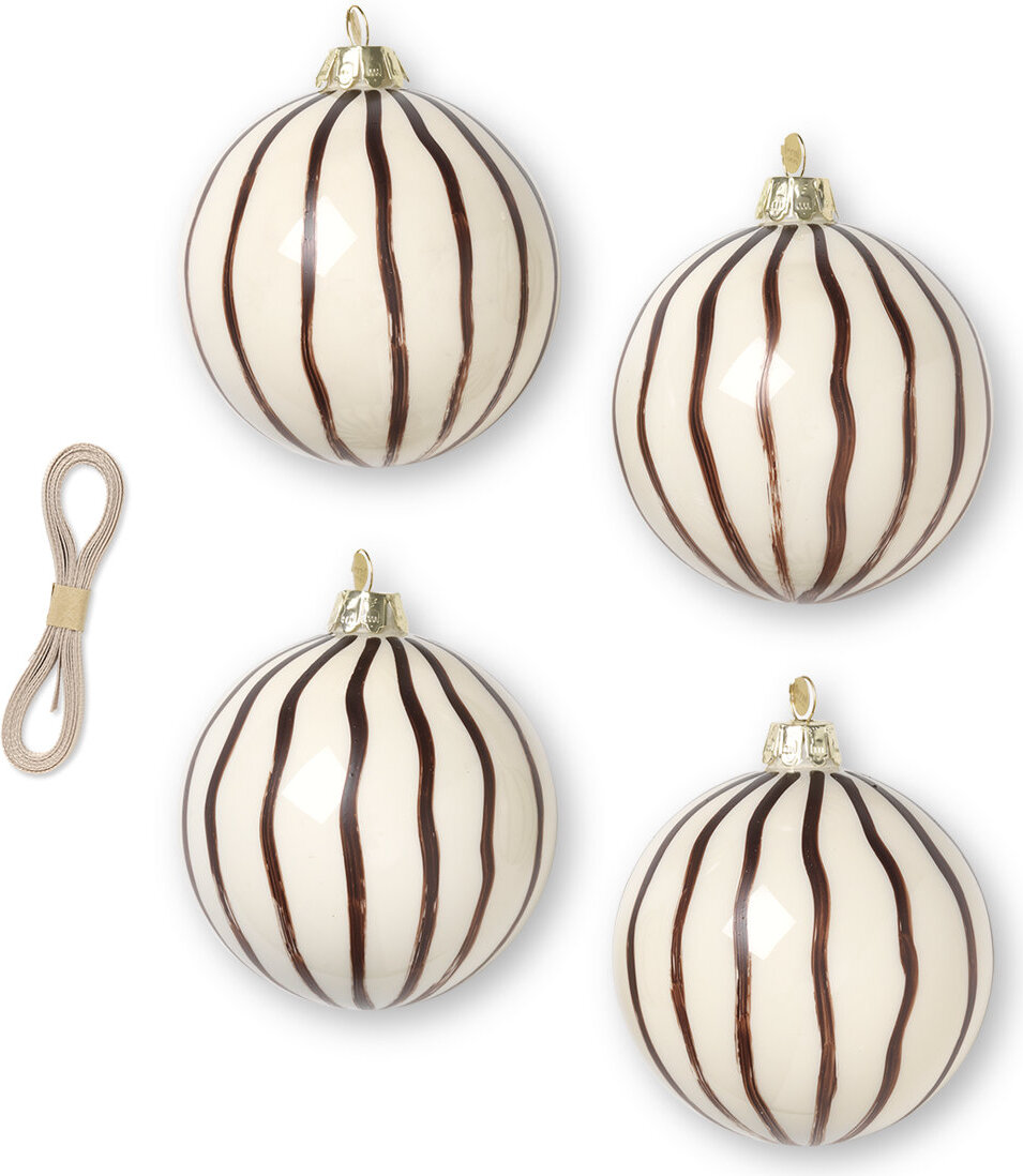 Ferm Living Weihnachtskugeln gestreift, braun-rot, 4 St.