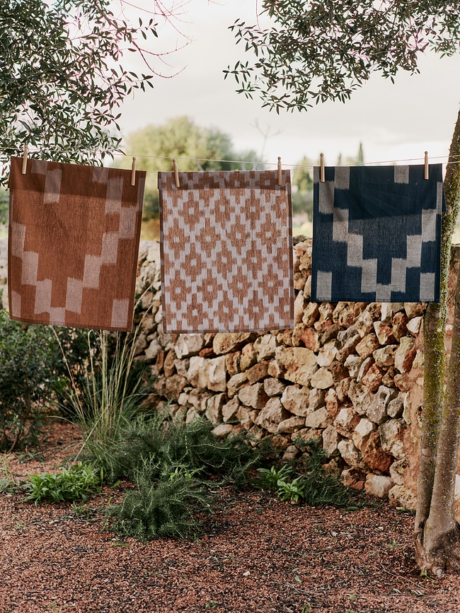 Ikat Torchon de Cuisine 50 x 70 cm, bleu et gris