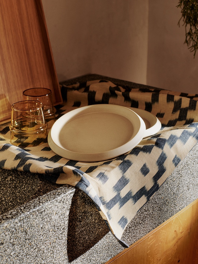 Ikat Torchon de Cuisine 50 x 70 cm, bleu et gris