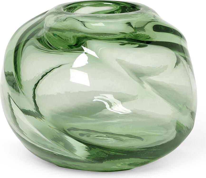 Jarrón de cristal reciclado Water Swirl, redondo, verde claro