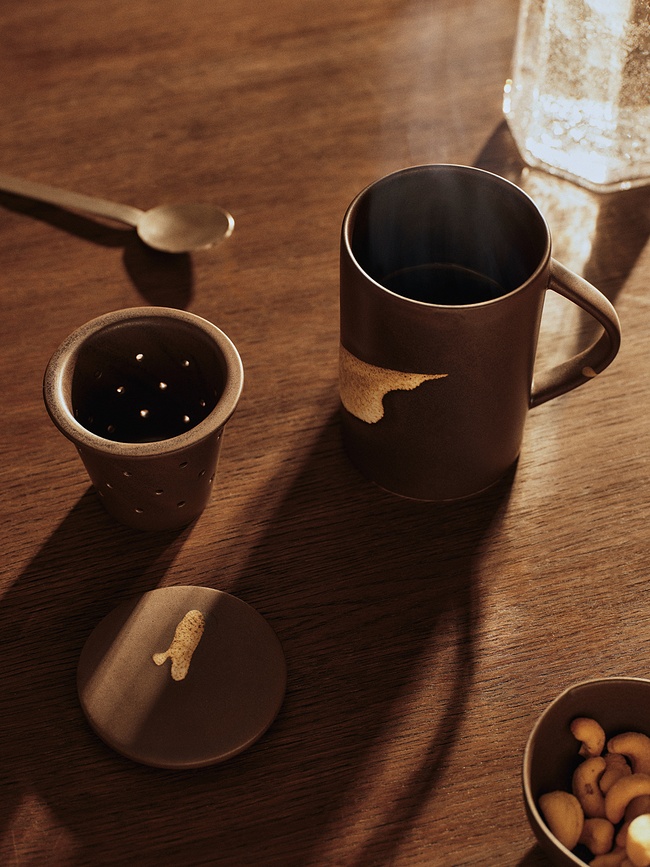 Koyo krus med tefilter og låg 400 ml, mørkebrun