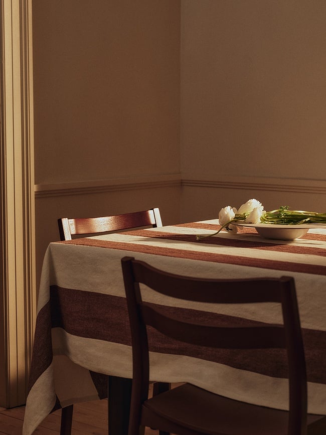 Nappe Hale à rayures 150 x 240 cm, marron et vert citron