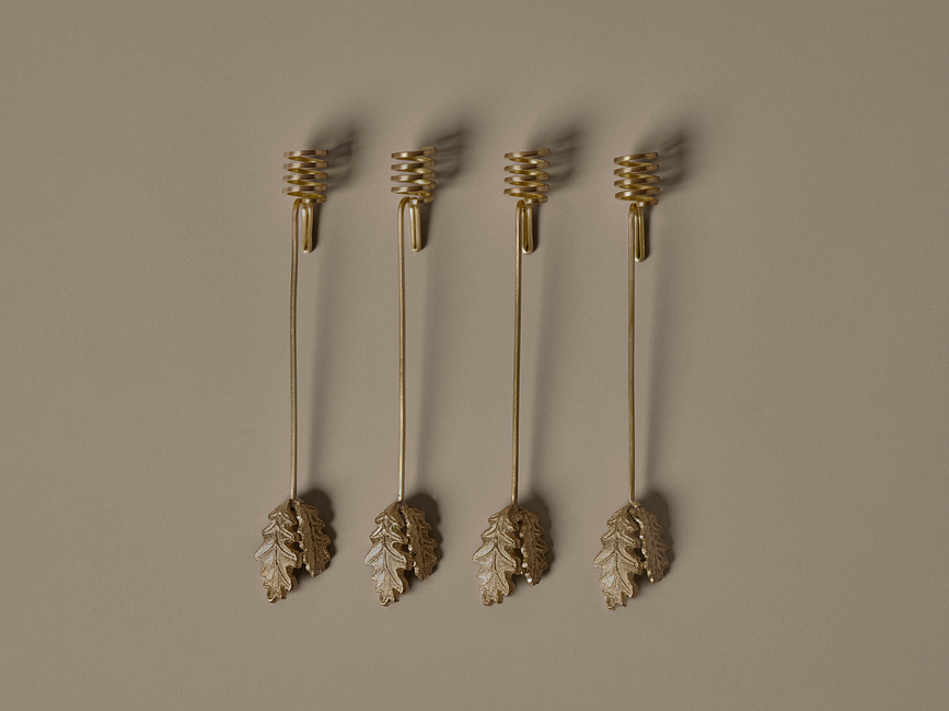 Oak Leaf Bougeoirs pour sapin de Noël, laiton, Lot de 4