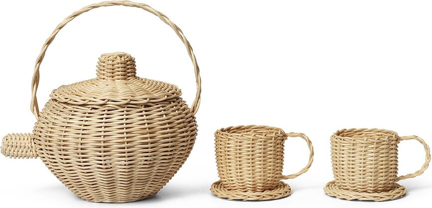 Rattan Service à Thé Jouet, Set 3 pièces