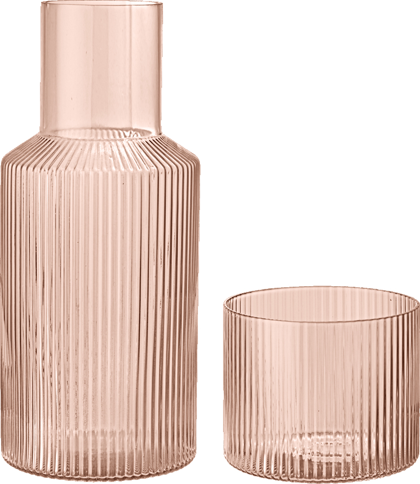 Ripple Karaffe rosa mit Trinkglas 2 El.