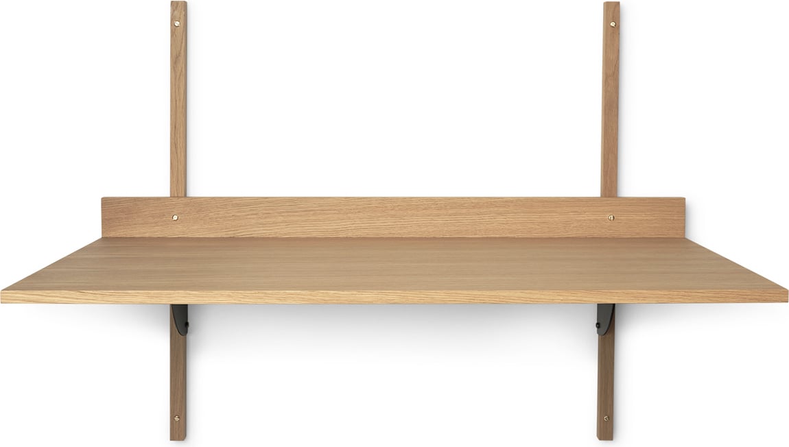 Sector Schreibtisch Helles Holz mit schwarzem Messing an der Wand montiert