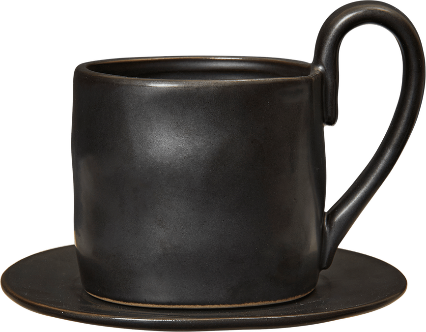 Taza con plato Flow, negro, 2 piezas