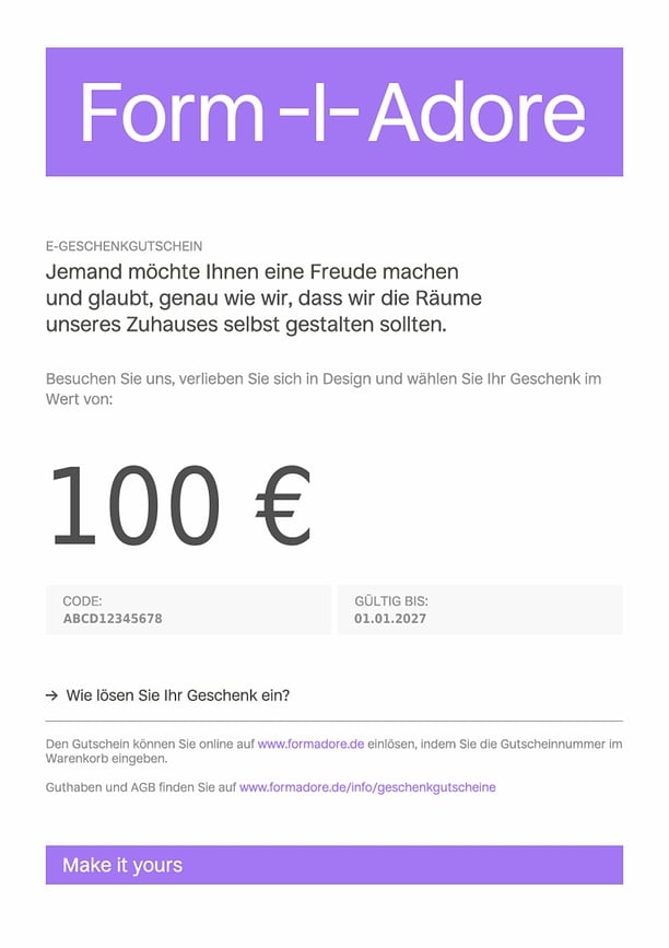 FormAdore.de 100 EUR E-Geschenkkarte