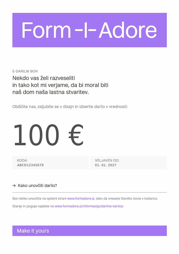 FormAdore.si E-darilna kartica, 50 EUR