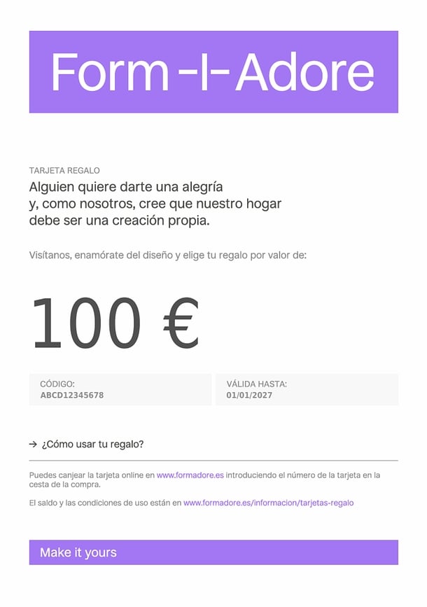 Tarjeta Regalo electrónica, 500 EUR, FormAdore.es