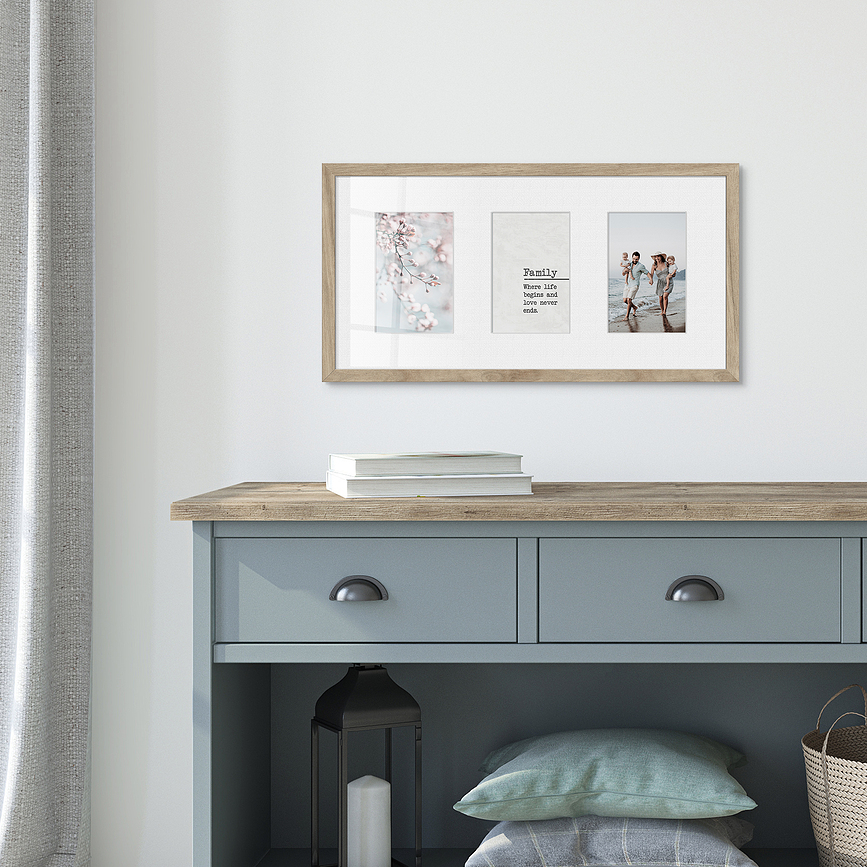 Kyoto Cadre Photo pour 3 photos, 23 x 46 cm, marron, avec passe-partout blanc