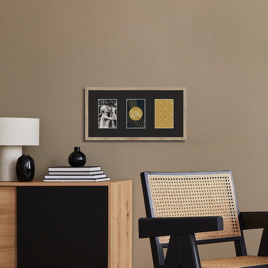 Kyoto Cadre photo pour 3 photos, 23 x 46 cm, noir, avec passe-partout noir