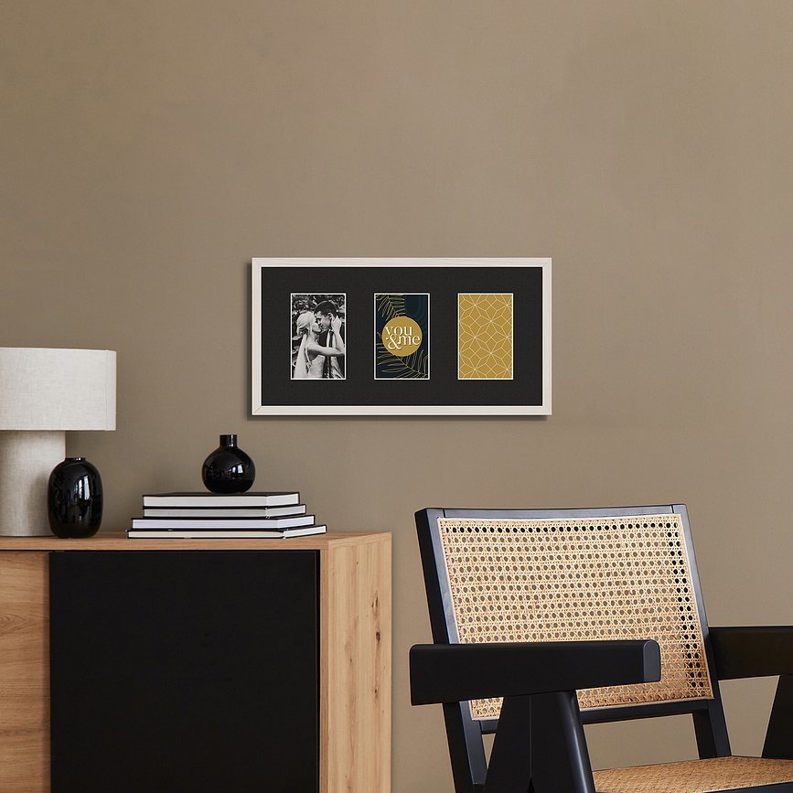 Kyoto Cadre photo pour 3 photos, 23 x 46 cm, noir, avec passe-partout noir