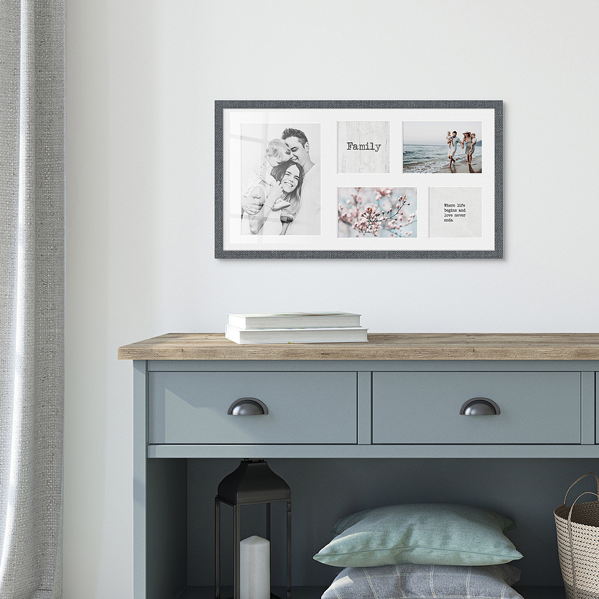 Kyoto Cadre photo pour 5 photos 27 x 51 cm, blanc, avec passe-partout blanc