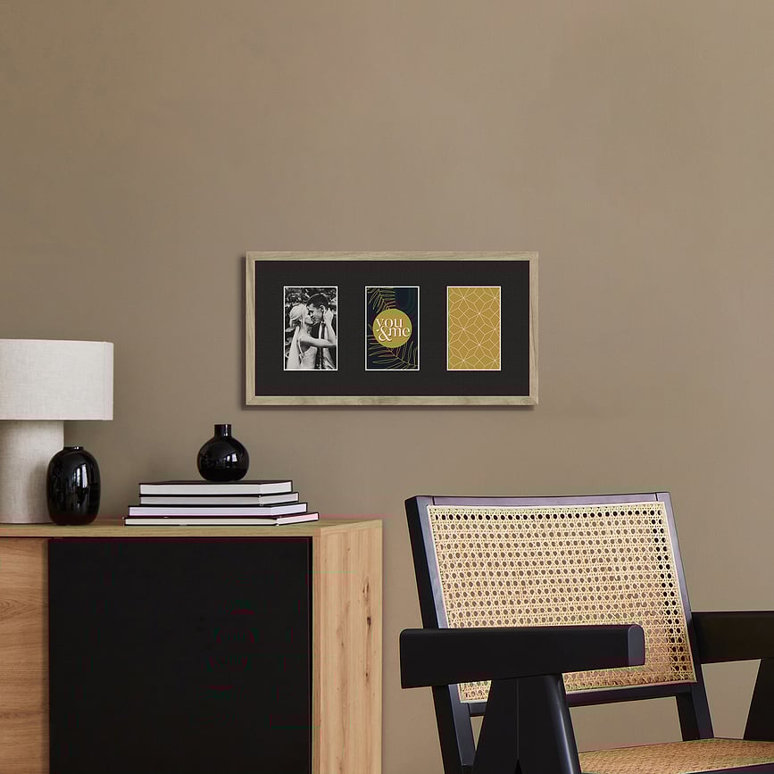 Kyoto Okvir za 3 Fotografije 23 x 46 cm crni s crnim passepartout