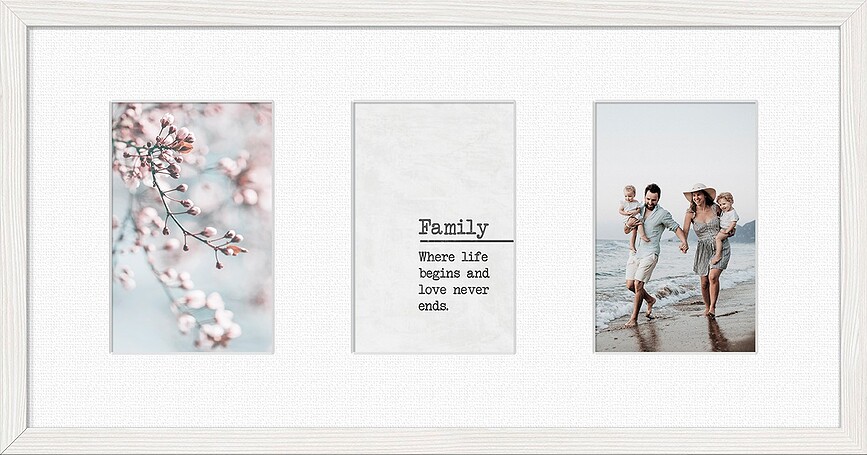 Kyoto Okvir za slike za 3 slike, 23 x 46 cm, bel, z belim passepartoutom