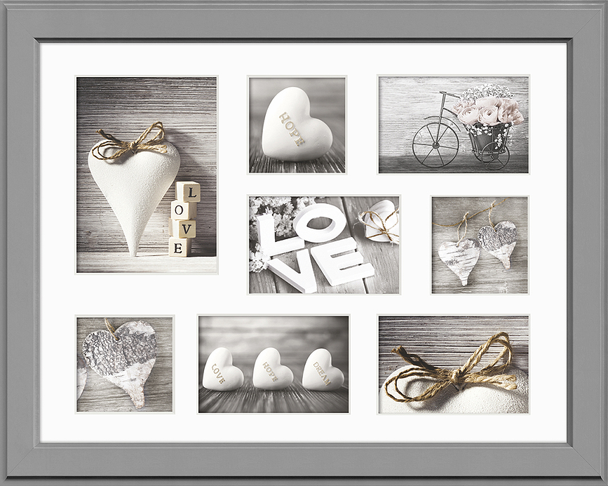 Malmo Cadre Multi-photos pour 8 photos, 41 x 51 cm, gris