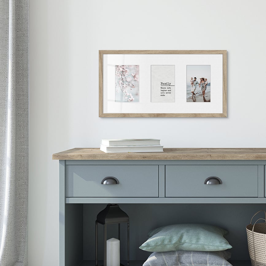 Marco de fotos triple Kyoto, 23 x 46 cm, marrón, con paspartú blanco