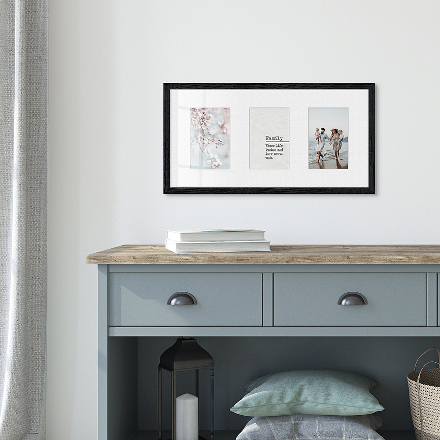 Marco de fotos triple Kyoto, 23 x 46 cm, marrón, con paspartú blanco