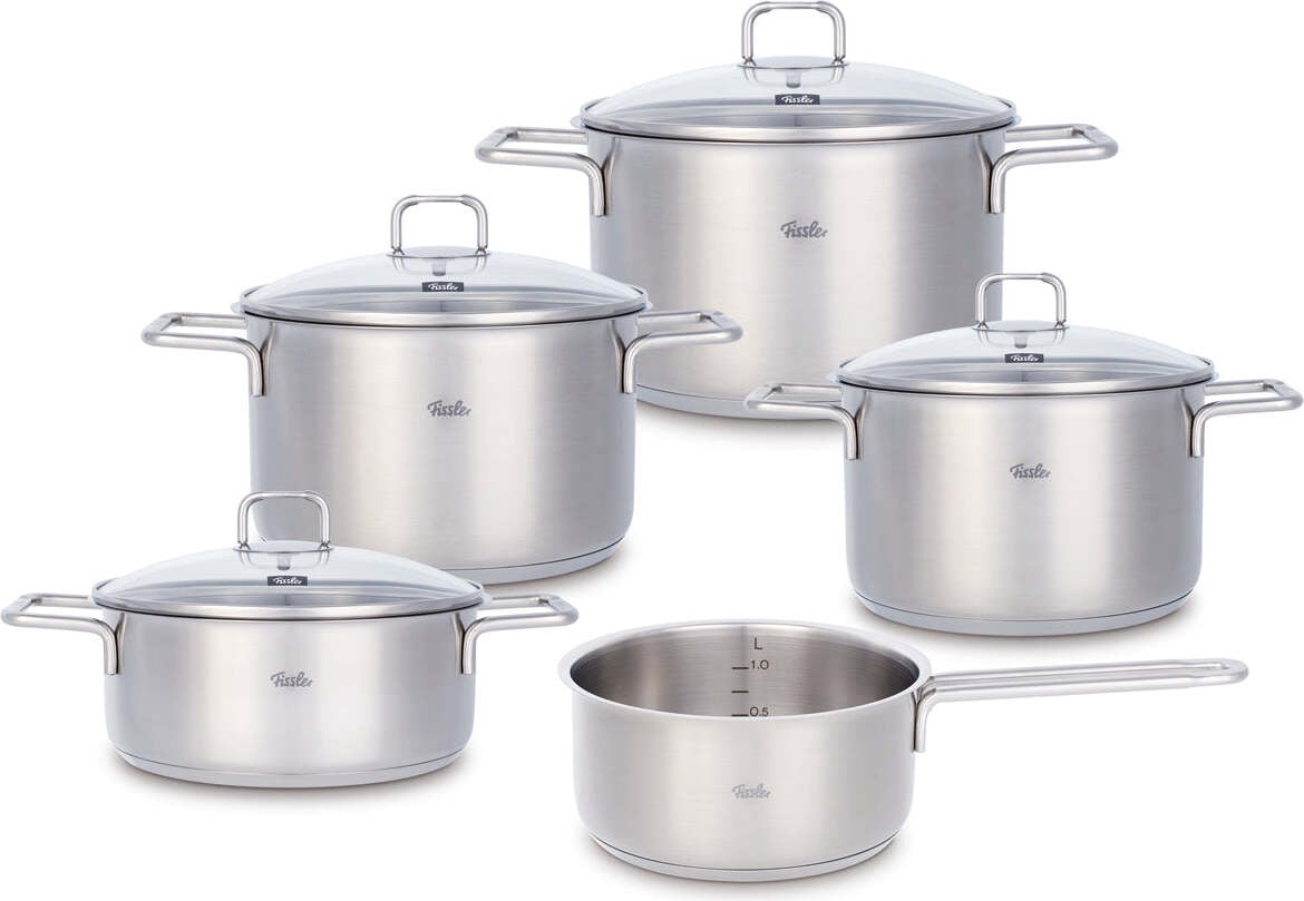 Fissler SatiTherm Topfset Edelstahl mit Glasdeckeln, 5-teilig