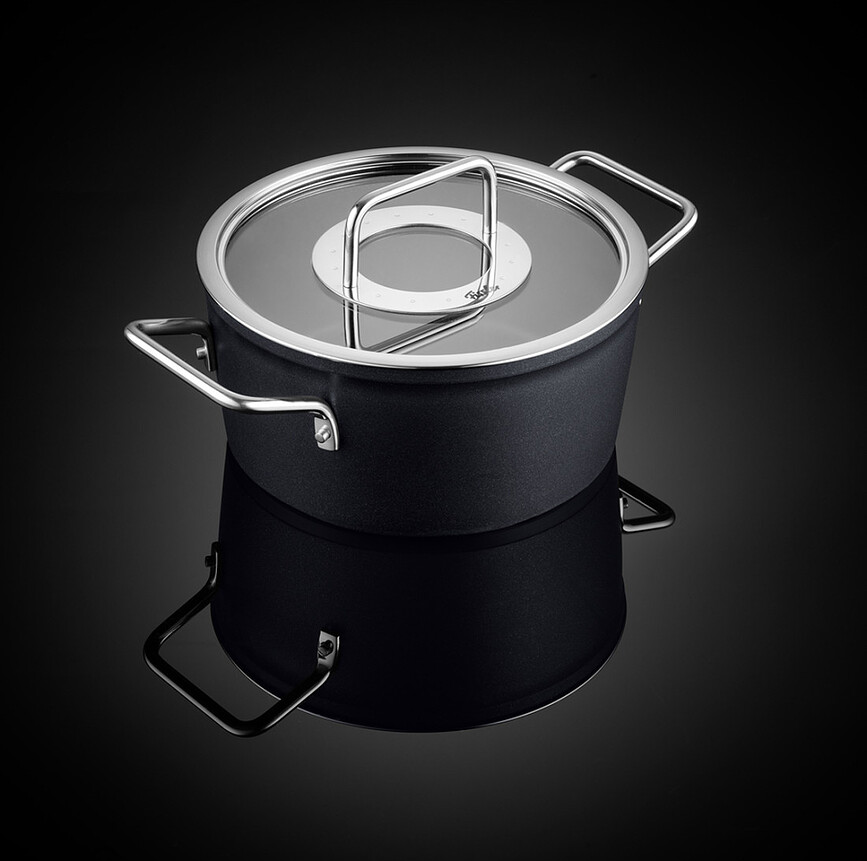 Olla alta Adamant, 24 cm, con tapa de cristal