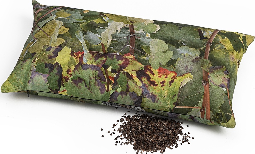 Hayka Coussin, motif vignoble, 50 x 30 cm, rembourré de cosses de sarrasin