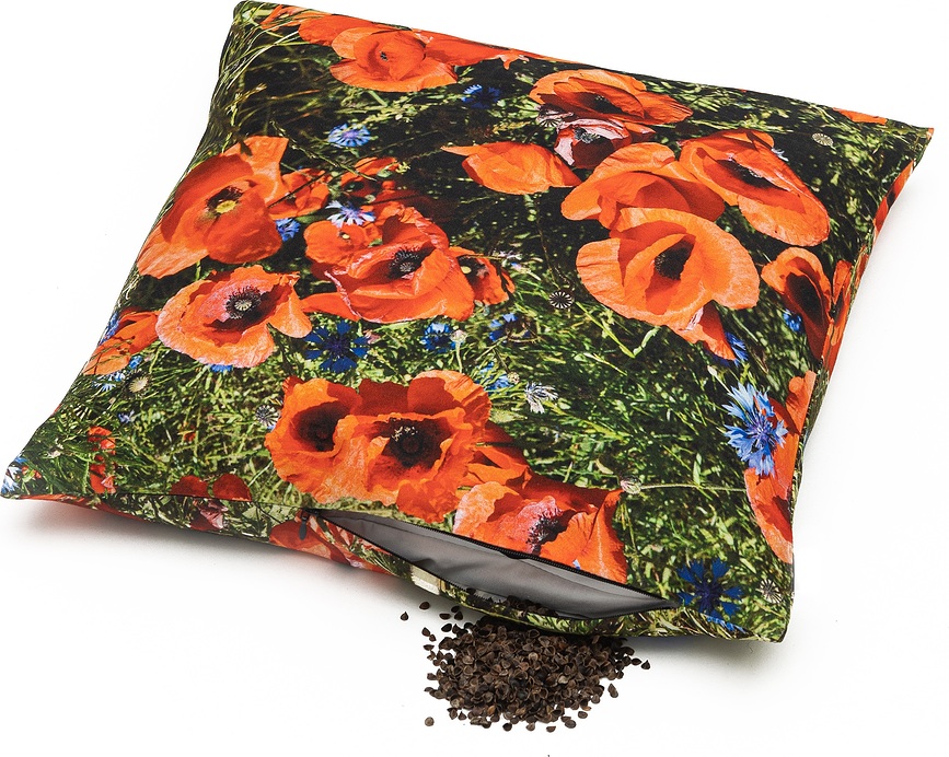 Hayka Oreiller motif Coquelicots, avec garnissage en cosses de sarrasin