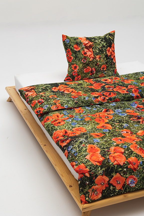 Hayka Parure de Lit simple, motif coquelicots, 135 x 200 cm, avec taie d'oreiller 70 x 80 cm