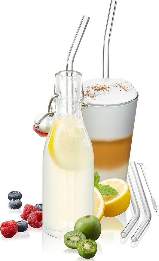 Pajitas de cristal Future, con cepillo limpiador, Set de 5 piezas