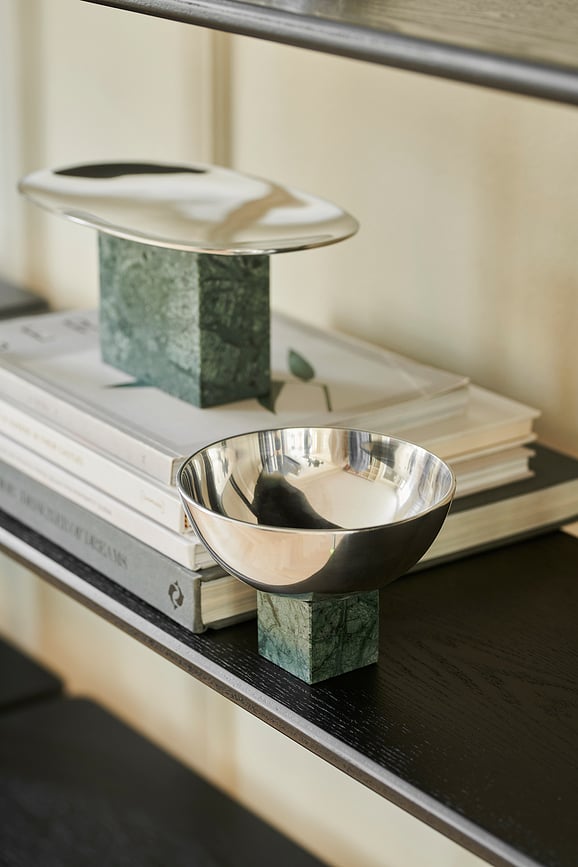 Bandeja decorativa Sapoto, 25 cm, verde y plateada