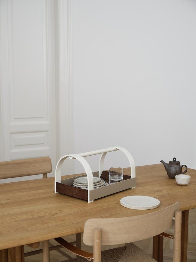 Kydo Plateau avec poignée, beige, chêne foncé