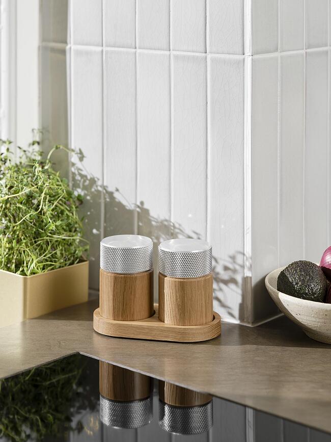 Sina Mlinci za Sol i Papar s postoljem mesing svijetli hrast Set od 3 dijela